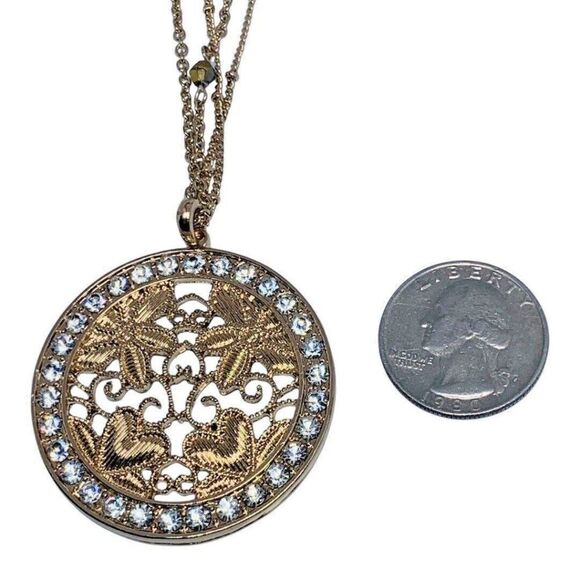 C1946 Icy Valentine Heart Flower Pendant Gold Layered Chain Necklace 35" Love - Picture 12 of 12